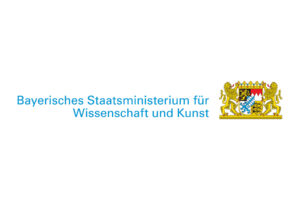 ein Schriftzug links in blau und rechts zwei Löwen als Wappen.