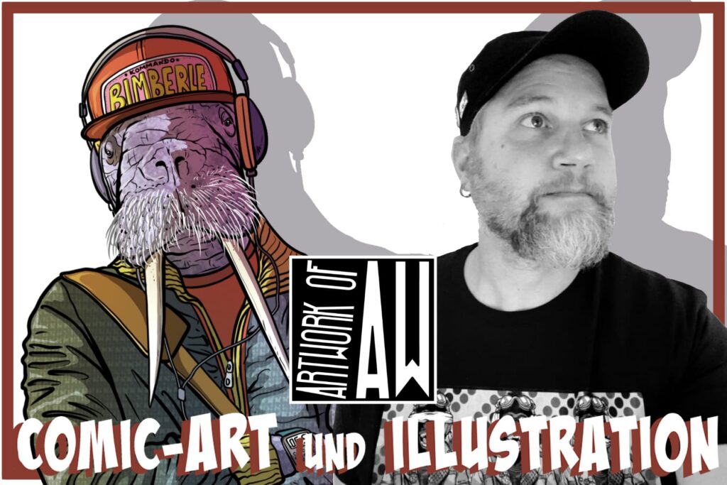 Ein Illustrator und ein Walross in Kleidung.