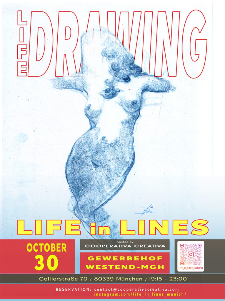 Plakat für Lifedrawing Session in München am Freitag, den 30.10.2026